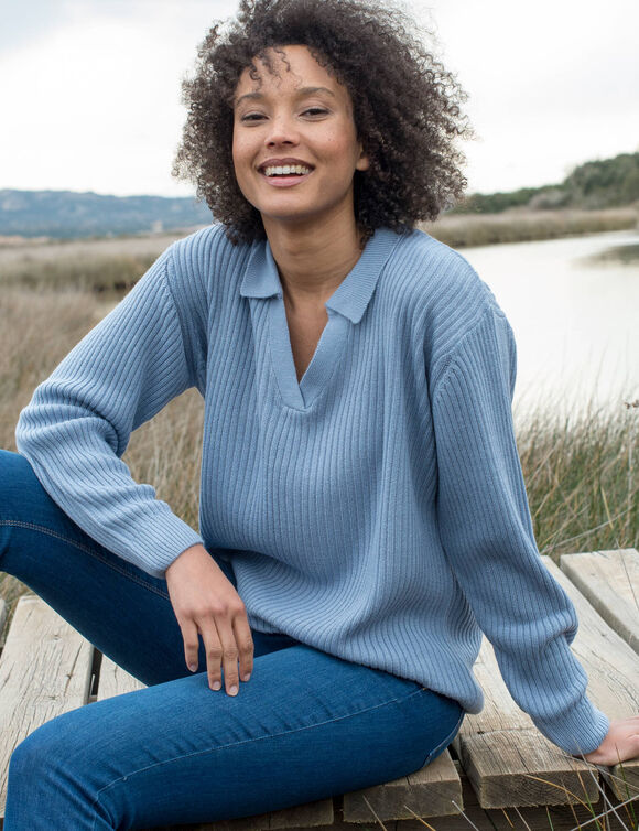 Trui met polokraag, ribtricot (grijsblauw) Trui met polokraag, ribtricot (grijsblauw)